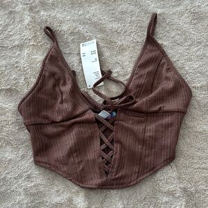Urban Outfitters Brown Ribbed Crop Top